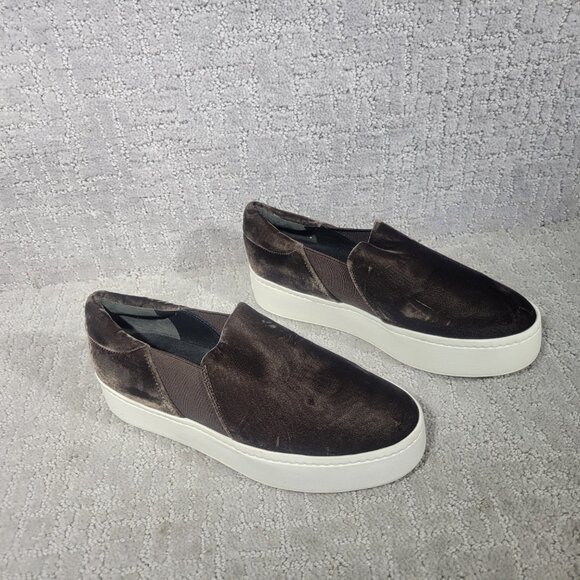 Vince Warren Womens Size 7M Brown Low Top Velvet Slip On Platform Sneaker Shoes - Picture 2 of 11